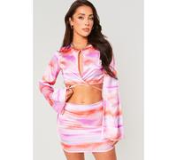 Missy Empire Abstract Print Tie Front Satin Crop Top Lilas 10 (S) Female