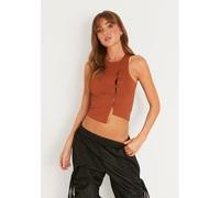 Missy Empire Button Front Asymmetric Crop Top Rouille 10 (S) Female