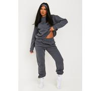 Missy Empire Charcoal Missy Girl Embroidered Oversized Sweatshirt Charbon de bois 8 (XS) Female