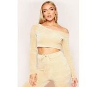 Missy Empire Chenille Off Shoulder Cropped Jumper Beige 6 (2XS) Female