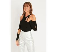 Missy Empire Cold Shoulder Cut Out Bodysuit Noir 8 (XS) Female