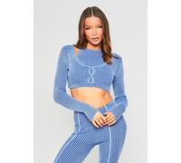 Missy Empire Contrast Rib Knit Button Up Cardigan Bleu 10 (S) Female