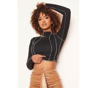 Missy Empire Contrast Stitch Long Sleeve Crop Top Noir 14 (L) Female