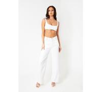 Missy Empire Contrast Stitch Straight Leg Trousers Blanc 8 (XS) Female