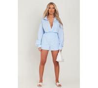 Missy Empire Cotton Oversized High Waisted Runner Shorts Bleu 6 (2XS) Female