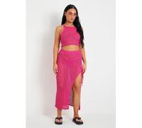 Missy Empire Crochet Knit Beach Crop Top And Midi Skirt Set Rose S/M Female