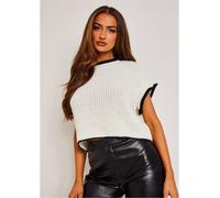 Missy Empire Cropped Knitted Jumper Vest Blanc/Noir M/L Female