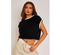 Missy Empire Cropped Knitted Jumper Vest Noir/Blanc S/M Female
