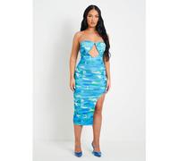 Missy Empire Cut Out Slit Mesh Midi Dress Bleu 6 (2XS) Female