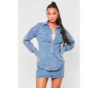 Missy Empire Detail Denim Shirt Bleu 8 (XS) Female