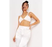Missy Empire Detail Twist Front Satin Bralet Crop Top Ivoire 8 (XS) Female