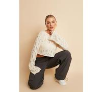 Missy Empire Distressed Effect Cropped Jumper Crème 6 (2XS) Female