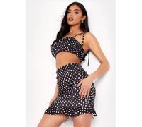 Missy Empire Dot Strappy Tie Up Crop Top Noir 8 (XS) Female