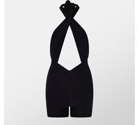 Missy Empire Double Layer Slinky Cross Over Cut Out Playsuit Noir 14 (L) Female