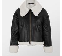 Missy Empire Faux Leather Aviator Jacket Womens Noir 14 (L) Female