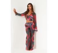 Missy Empire Floral Blurred Sheer Wide Leg Trousers Noir 8 (XS) Female