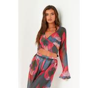 Missy Empire Floral Blurred Sheer Wrap Top Noir 6 (2XS) Female