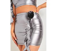 Missy Empire Flower Corsage Metallic Mini Skirt Argent 14 (L) Female