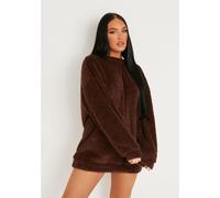 Missy Empire Fluffy Borg V Back Jumper Dress Chocolat 4 (3XS) Female