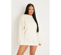 Missy Empire Fluffy Borg V Back Jumper Dress Crème 4 (3XS) Female