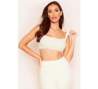 Missy Empire Fluffy Thick Knit Square Neck Crop Top Crème 14 (L) Female