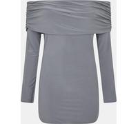 Missy Empire Fold Down Long Sleeve Bardot Dress Charbon de bois 12 (M) Female