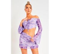 Missy Empire Frill Floral Mesh Halter Neck Top Violet 10 (S) Female