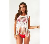 Missy Empire Fringed Crochet Top Blanc Taille unique Female