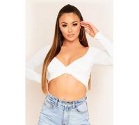 Missy Empire Front Bardot Long Sleeve Crop Top Blanc 14 (L) Female