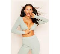 Missy Empire Front Ribbed Crop Top Sauge 14 (L) Female