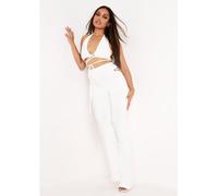 Missy Empire Halter Neck Cross Co-Ord Top Crème 12 (M) Female