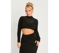 Missy Empire High Neck Long Sleeve Crop Top Noir 10 (S) Female