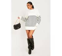 Missy Empire High Neck Oversized Long Sleeve Jumper Blanc/Noir 10 (S) Female