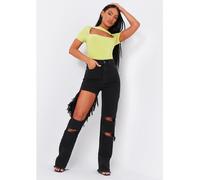 Missy Empire High Waisted Cut Out Ripped Denim Jeans Noir 6 (2XS) Female