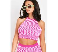 Missy Empire Jacquard Knit Tie Neck Crop Top Rose 6 (2XS) Female