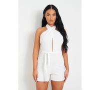 Missy Empire Jersey Cross Tie Neck Playsuit Blanc 6 (2XS) Female