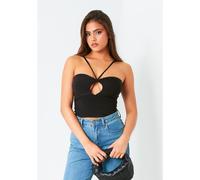 Missy Empire Key Hole Cut Out Halter Neck Top Noir 10 (S) Female