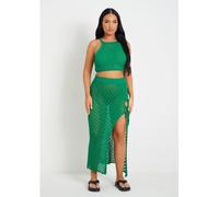 Missy Empire Knit Beach Crop Top And Midi Skirt Set Vert S/M Female
