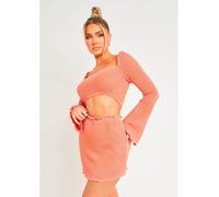 Missy Empire Knit Lettuce Hem Square Neck Crop Top Pêche 14 (L) Female