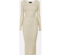 Missy Empire Knit Square Neck Midi Dress Womens Crème 14 (L) Female