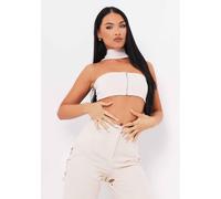 Missy Empire Knit Zip Bandeau Crop Top Sable 10 (S) Female