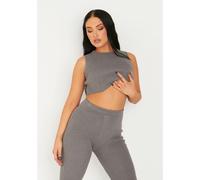 Missy Empire Knitted Sleeveless Crop Top Charbon de bois 8 (XS) Female