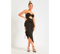 Missy Empire Lace Up Detail Frill Hem Midi Skirt Noir 14 (L) Female