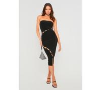 Missy Empire Layer Slinky Bandeau Dress With Cut Out Button Detail Noir 6 (2XS) Female