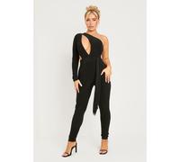 Missy Empire Layer Slinky Cut Out One Shoulder Jumpsuit Noir 8 (XS) Female
