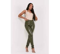Missy Empire Leather Pu Skinny Trousers Kaki 8 (XS) Female