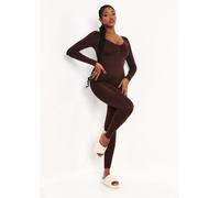 Missy Empire Long Sleeve Plunge Jumpsuit Chocolat 10 (S) Female
