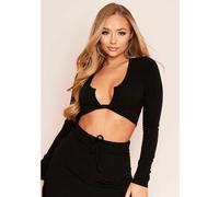 Missy Empire & Match Ribbed Twist Front Crop Top Noir 14 (L) Female