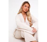 Missy Empire Me Chunky Knit Cardigan & Trouser Set Womens Beige M/L Female