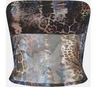 Missy Empire Mesh Bandeau Printed Crop Top Womens Bleu 10 (S) Female